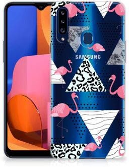 B2Ctelecom Leuk TPU Back Cover Samsung Galaxy A20s GSM Hoesje Doorzichtig Flamingo Triangle