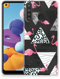 B2Ctelecom Leuk TPU Back Cover Samsung Galaxy A21 GSM Hoesje Doorzichtig Flamingo Triangle