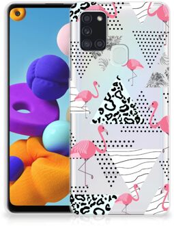 B2Ctelecom Leuk TPU Back Cover Samsung Galaxy A21s GSM Hoesje Doorzichtig Flamingo Triangle