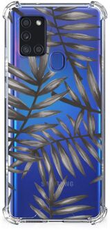 B2Ctelecom Leuk TPU Back Cover Samsung Galaxy A21s Telefoonhoesje  met doorzichtige rand Leaves Grey