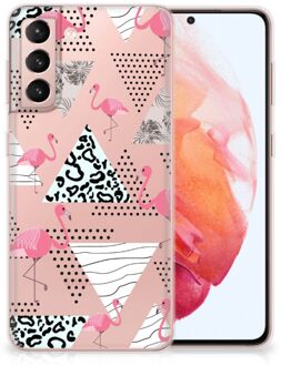 B2Ctelecom Leuk TPU Back Cover Samsung Galaxy S21 GSM Hoesje Doorzichtig Flamingo Triangle