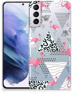 B2Ctelecom Leuk TPU Back Cover Samsung Galaxy S21 Plus GSM Hoesje Doorzichtig Flamingo Triangle