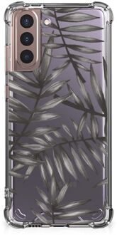 B2Ctelecom Leuk TPU Back Cover Samsung Galaxy S21 Plus Telefoonhoesje  met doorzichtige rand Leaves Grey