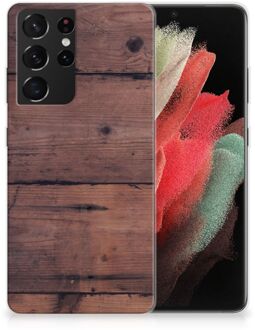 B2Ctelecom Leuk TPU Back Cover Samsung Galaxy S21 Ultra GSM Hoesje Customize Old Wood