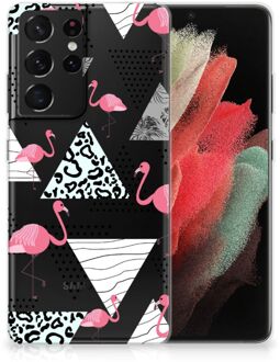 B2Ctelecom Leuk TPU Back Cover Samsung Galaxy S21 Ultra GSM Hoesje Doorzichtig Flamingo Triangle