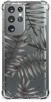 B2Ctelecom Leuk TPU Back Cover Samsung Galaxy S21 Ultra Telefoonhoesje  met doorzichtige rand Leaves Grey