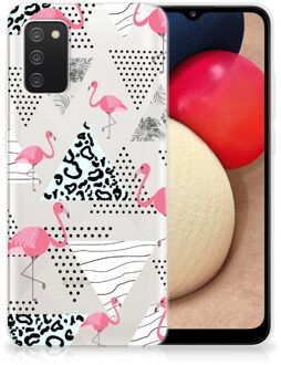 B2Ctelecom Leuk TPU Back Cover Samsung M02s | Samsung Galaxy A02s GSM Hoesje Doorzichtig Flamingo Triangle