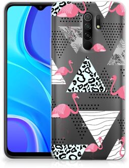 B2Ctelecom Leuk TPU Back Cover Xiaomi Redmi 9 GSM Hoesje Doorzichtig Flamingo Triangle