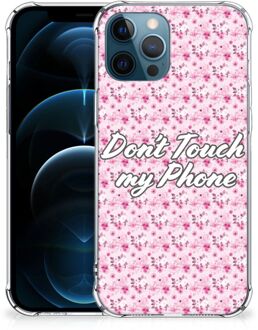 B2Ctelecom Leuk TPU Backcase iPhone 12 | 12 Pro Smartphone hoesje met doorzichtige rand Flowers Pink Don't Touch My Phone