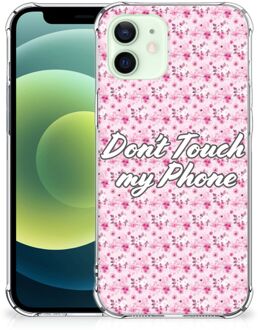 B2Ctelecom Leuk TPU Backcase iPhone 12 Mini Smartphone hoesje met doorzichtige rand Flowers Pink Don't Touch My Phone