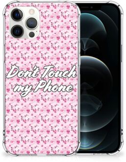 B2Ctelecom Leuk TPU Backcase iPhone 12 Pro Max Smartphone hoesje met doorzichtige rand Flowers Pink Don't Touch My Phone