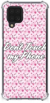 B2Ctelecom Leuk TPU Backcase Samsung Galaxy A12 Smartphone hoesje met doorzichtige rand Flowers Pink Don't Touch My Phone