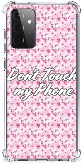 B2Ctelecom Leuk TPU Backcase Samsung Galaxy A72 4G/5G Smartphone hoesje met doorzichtige rand Flowers Pink Don't Touch My Phone