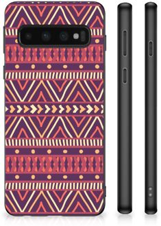 B2Ctelecom Leuk TPU Backcase Samsung Galaxy S10 Telefoonhoesje met Zwarte rand Aztec Purple