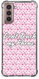 B2Ctelecom Leuk TPU Backcase Samsung Galaxy S21 Plus Smartphone hoesje met doorzichtige rand Flowers Pink Don't Touch My Phone