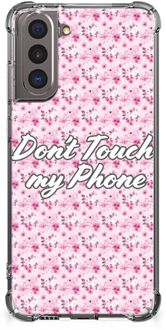 B2Ctelecom Leuk TPU Backcase Samsung Galaxy S21 Smartphone hoesje met doorzichtige rand Flowers Pink Don't Touch My Phone