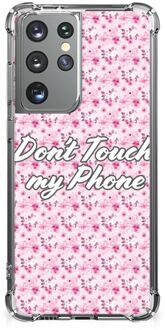 B2Ctelecom Leuk TPU Backcase Samsung Galaxy S21 Ultra Smartphone hoesje met doorzichtige rand Flowers Pink Don't Touch My Phone