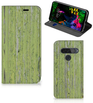 B2Ctelecom LG G8s Thinq Book Wallet Case Green Wood