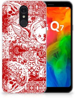 B2Ctelecom LG Q7 Silicone Back Case Angel Skull Red