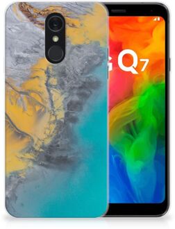 B2Ctelecom LG Q7 TPU Siliconen Hoesje Marmer Blauw Goud