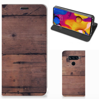 B2Ctelecom LG V40 Thinq Book Wallet Case Old Wood