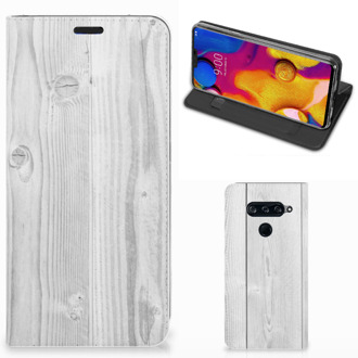 B2Ctelecom LG V40 Thinq Book Wallet Case White Wood