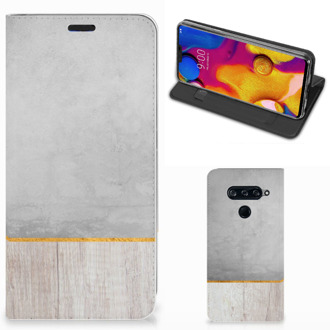 B2Ctelecom LG V40 Thinq Book Wallet Case Wood Concrete