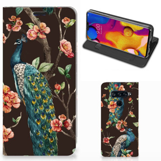 B2Ctelecom LG V40 Thinq Hoesje maken Pauw met Bloemen