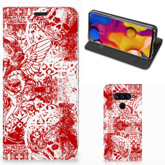 B2Ctelecom LG V40 Thinq Mobiel BookCase Angel Skull Red