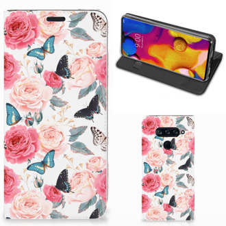 B2Ctelecom LG V40 Thinq Smart Cover Butterfly Roses