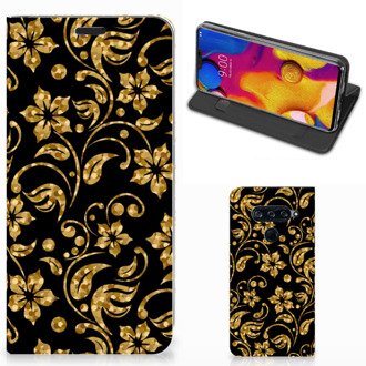 B2Ctelecom LG V40 Thinq Smart Cover Gouden Bloemen