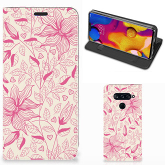 B2Ctelecom LG V40 Thinq Smart Cover Pink Flowers