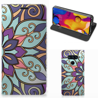 B2Ctelecom LG V40 Thinq Smart Cover Purple Flower