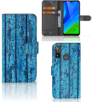 B2Ctelecom Magnet Case Huawei P Smart 2020 Telefoonhoesje Wood Blue