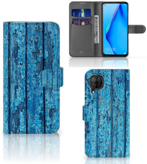 B2Ctelecom Magnet Case Huawei P40 Lite Telefoonhoesje Wood Blue