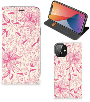 B2Ctelecom Magnet Case iPhone 12 | iPhone 12 Pro Telefoon Hoesje Roze Bloemen