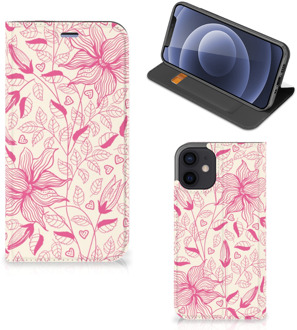 B2Ctelecom Magnet Case iPhone 12 Mini Telefoon Hoesje Roze Bloemen