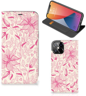 B2Ctelecom Magnet Case iPhone 12 Pro Max Telefoon Hoesje Roze Bloemen