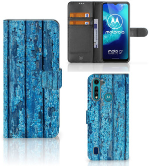 B2Ctelecom Magnet Case Motorola G8 Power Lite Telefoonhoesje Wood Blue