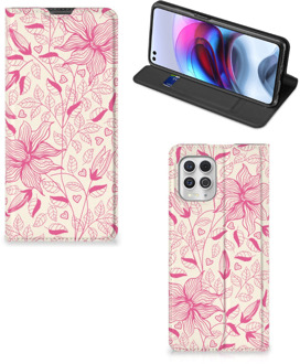 B2Ctelecom Magnet Case Motorola Moto G100 Telefoon Hoesje Roze Bloemen