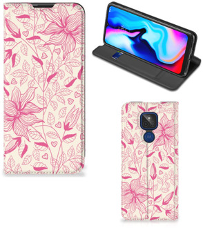 B2Ctelecom Magnet Case Motorola Moto G9 Play Telefoon Hoesje Roze Bloemen