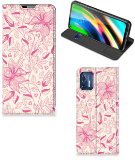 B2Ctelecom Magnet Case Motorola Moto G9 Plus Telefoon Hoesje Roze Bloemen