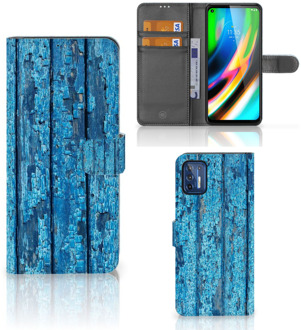 B2Ctelecom Magnet Case Motorola Moto G9 Plus Telefoonhoesje Wood Blue