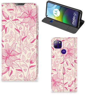 B2Ctelecom Magnet Case Motorola Moto G9 Power Telefoon Hoesje Roze Bloemen