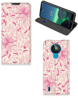 B2Ctelecom Magnet Case Nokia 1.4 Telefoon Hoesje Roze Bloemen