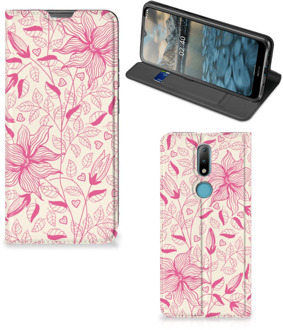 B2Ctelecom Magnet Case Nokia 2.4 Telefoon Hoesje Roze Bloemen