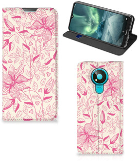 B2Ctelecom Magnet Case Nokia 3.4 Telefoon Hoesje Roze Bloemen