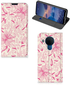 B2Ctelecom Magnet Case Nokia 5.4 Telefoon Hoesje Roze Bloemen