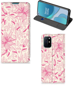 B2Ctelecom Magnet Case OnePlus 8T Telefoon Hoesje Roze Bloemen