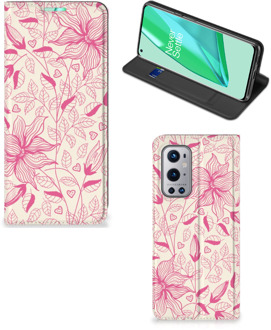 B2Ctelecom Magnet Case OnePlus 9 Pro Telefoon Hoesje Roze Bloemen